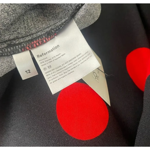 NWT Reformation 12 Roshay Polka Dot Off the Shoulder Dress Long Sleeve Black Red - Picture 5 of 5